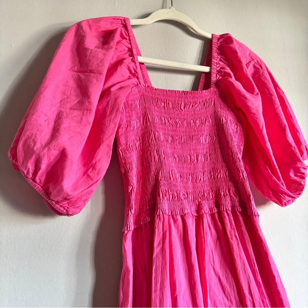 XiRENA 100% Cotton Vibrant Pink Long Sleeve Dress